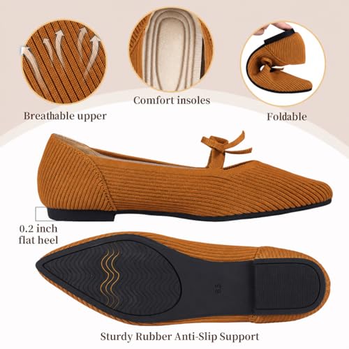 Image of TINGRISE Women's Pointed Toe Flats Comfortable Knit Ballet Shoes Washable Dressy with Bow Business Casual Work Shoes