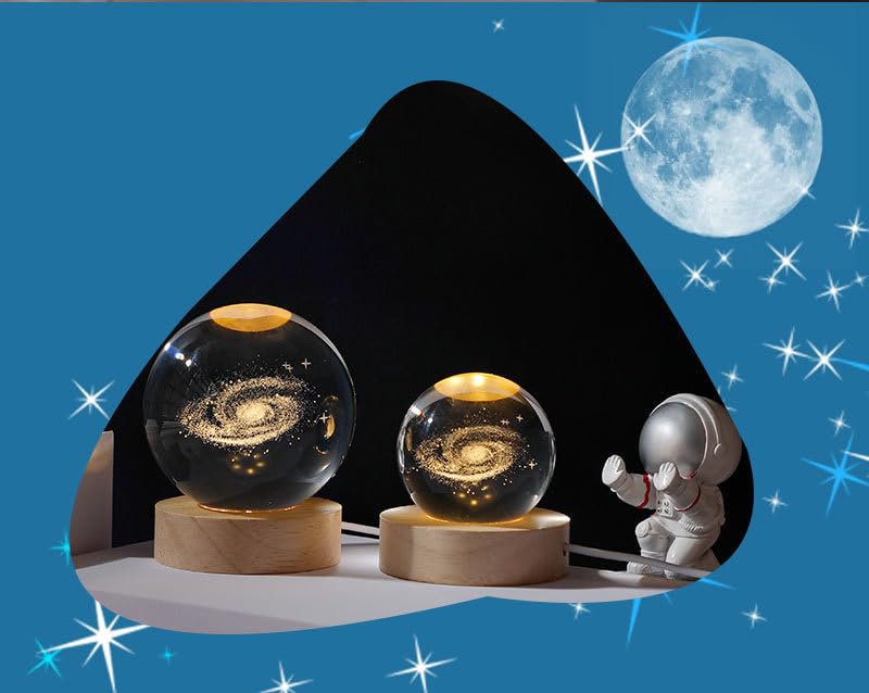 NIBHZ Luz Nocturna de Bola de Cristal 3D para niños, Planeta Galaxia calmante LED, Saturno y Luna, lámparas de Cielo Estrellado,Clear,8cm