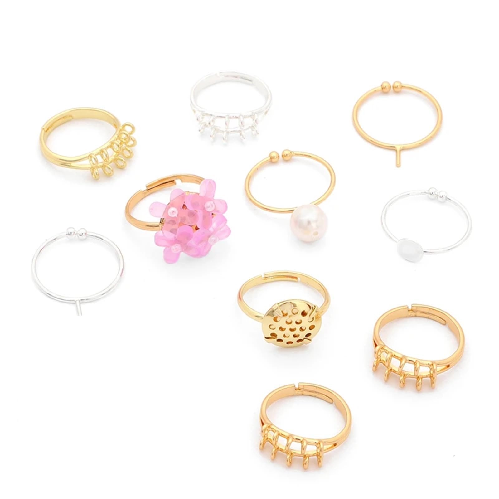 KRFVGYQNK Ring Blank Setting, Blank Rings 8pcs Multicolor Adjustable Ring Base For Cabochon DIY(Color09)