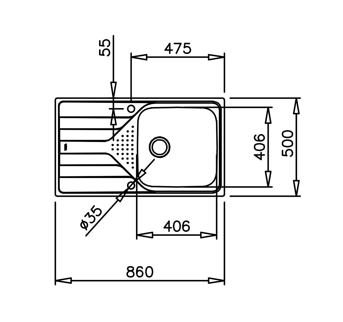 TEKA Fregadero Encastrado 1 Cubeta con Escurridor Izquierda, Acero Inoxidable, Profundidad 175mm, Mueble 50cm, Válvula Manual, Universe 50 T-XP 1C 1E Max