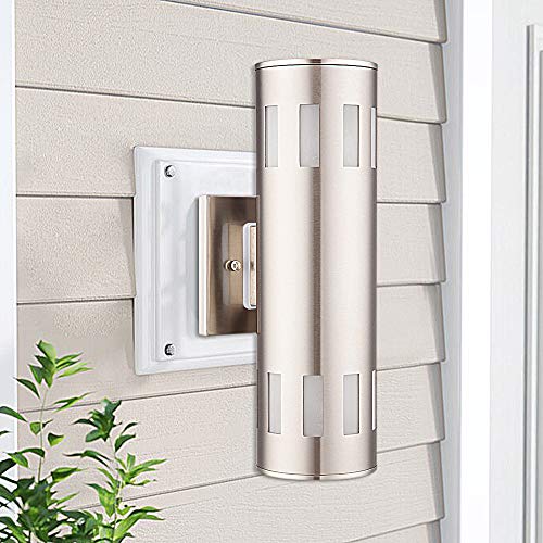 Best Seller Cerdeco Hamilton Modern Porch Light [ UL-Listed ] Stainless Steel Satin Nickel Finished Outdoor Wall Lamp Weather-Proof Cylinder Wall Sconce Suitable for Garden & Patio
