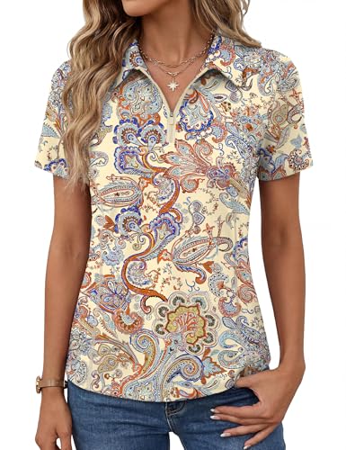 Image of LOMON Women's Short Sleeve Athletic Polo Shirt High Performance Stretch Quarter Zip Top for Golf Tennis
