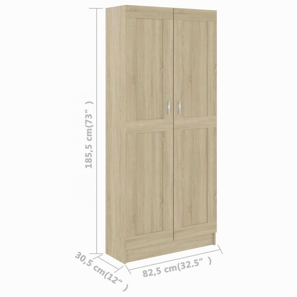 vidaXL Armario de Libros Estante Estantería Soporte Almacenamiento Muebles Decoración Oficina Estudio Contrachapada Roble Sonoma 82,5x30,5x185,5 cm