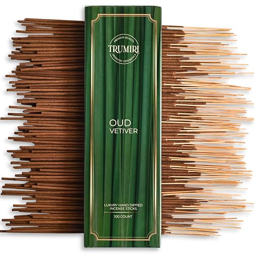 Oud Vetiver Incense Sticks - Pack of 100 Inscents-Sticks - Inciensos Aromaticos - Made with Natural Ingredients - Scented Insence Non Toxic Insense Incents