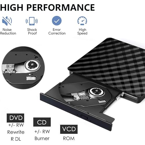 Grehge rnal CD DVD Drive Portable USB 3.0 Reader CD/DVD RW Burner Player Optical Slim DVD Low Noise Drive High Speed Data Transfer Super Drive for Laptop Desktop Mac,IOS, Windows 10/8/7/ XP/Linux - Image 3