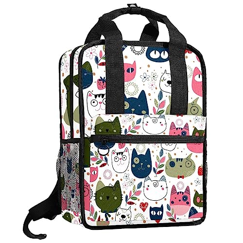 Sac à dos garçons motif chat blanc fini les sangles qui glissent avec réglage
