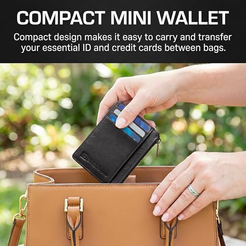 Image of ID Stronghold RFID Front Pocket Wallet Mini Minimalist Wallet Slim Wallet Genuine Leather with Zipper, Small Black