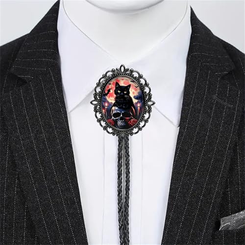 Image of Jeilwiy Bolo Tie for Men Western Cowboy Gothic Bolo Tie Necklace Halloween | Glow in Dark Bolo Tie for Men Women, 3D Halloween Bolo Tie, Gothic Western Ties, String Ties for Men Rodeo Leather Necktie