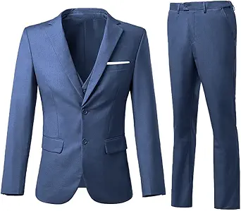 Holivyer Men's 3 Piece Slim Fit Suit Set, Two Button Blazer Solid Jacket Vest Pants Wedding Business Suit
