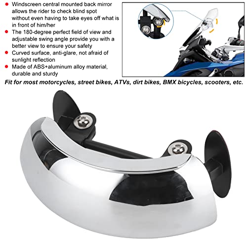 ABS Chrom Motorrad Rückspiegel, Motorrad Powersports Konvex Seitenspiegel, 180 Ultra Weitwinkel Zentrale Windschutzscheibenhalterung Holographischer Windschutzscheibe Add On Rückspiegel
