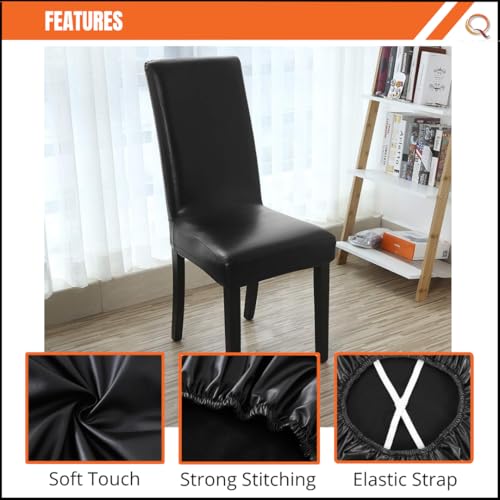 Image of Qlarity Covers PU Leather Dining Chair Covers | Waterproof & Elastic Kitchen Chair Slipcovers for Stain /Scratch Protection | Soft & Well-Fitted Parsons Covers for Dining Room (1)