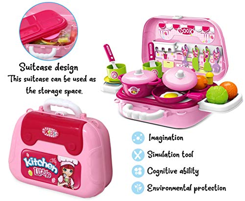 Image of Zest 4 Toyz Plastic Kitchen Set for Kids Girls Pretend Play Toys Portable Suitcase Cooking Set Early Educational Toys Kitchen Set 27 Pieces
