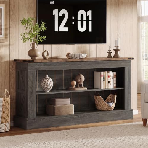 Image of Tribesigns Farmhouse TV Stand for 55-70 Inch TV, 63 inch Entertainment Center with Storage, Modern TV Console Table for Living Room, Bedroom (Gray and Brown)