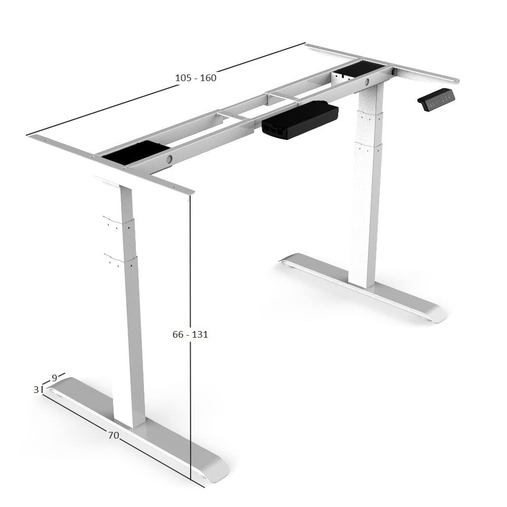 Biurko regulowane elektrycznie – 140 x 80 cm – podwójny silnik – białe z jasnym dębem