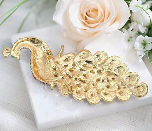 Image of Gyn&Joy 5 Inch Art Gorgeous Peacock Austrian Crystal Rhinestone Brooch Pins