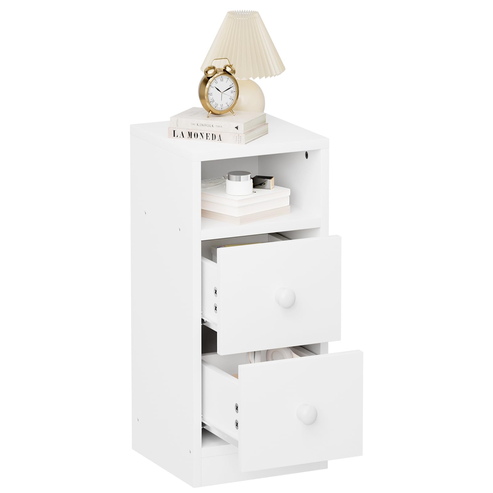 Table de Chevet Étroite Lot de 2, Tables de Nuit Blanc