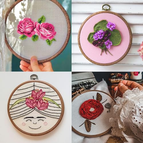 Image of PATIKIL 4inch Embroidery Hoop, 4pcs Cross Stitch Hoop Rubber Imitated Wood Circle Frame Ring for Embroidery Art Craft Sewing Ornaments Hanging Decoration