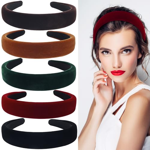 Lestp 5Pcs Velvet Wide Headbands for Women Winter Black Red Headband Cute Christmas Accessories Gift...