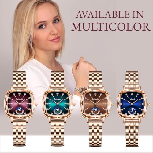 Image of LONGBO Labaoli Women Stainless Steel Watches Analog Rose Gold Band and Square Dial Women's Watch for Girls &Miss & Ladies Diamond Studded with Stylish Watches Waterproof | Gift for Wife | Gift for Sister