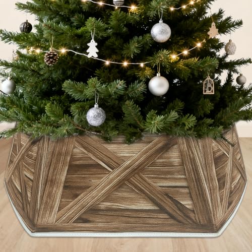OurWarm 31 inch Christmas Tree Collar, Large Hexagon Fabric Tree Ring Collapsible Trees Skirt, Rustic Double-Sided Christmas Trees Box Base for Home Festive Xmas Decorations