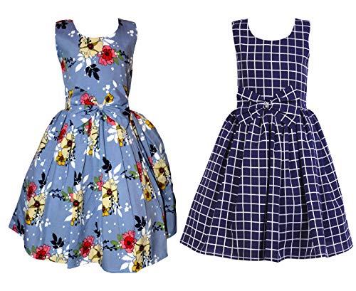 Image of Casual Frock for Baby Girls,Blue Printed and Olive Printed,Pack of 2