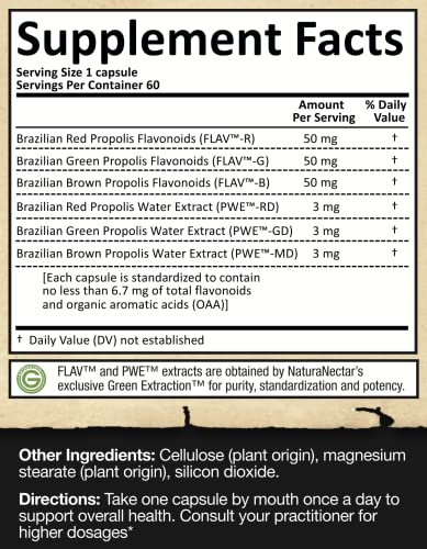 NaturaNectar Bee Propolis Ultimate - NSF Contents Certified - Complete Formula with Brazilian Red, Green & Brown Propolis - Gluten-Free - Ethanol-Free - Vegetable Capsules, 60 Count - Image 5
