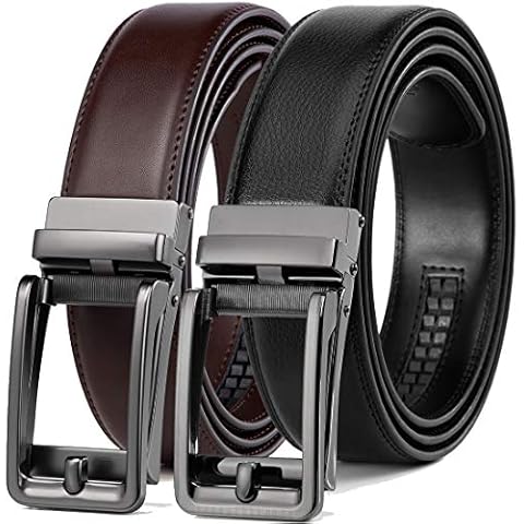 Founders & C Ratchet Click Belt 2 Pack,Leather Slide Dress Comfort Belt Adjustable with Buckle Gift Set (28"-42" Waist Adjustable, Black Dress Belt/Brown Click Belt) Cover