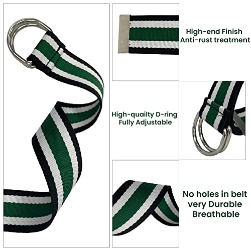 Canvas Belt with Double D - Ring Buckle for Men & Women, Waistband Braided Webbing Belt, Tri-Colour, 34mm Wide4