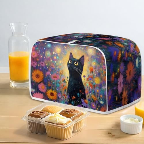 Image of Talayituse Black Cat Daisy Print 4 Slice Toaster Dust Covers Kitchen Small Appliance Cover, Thanksgiving Stain Resistant Dust Protection Bread Machine Cover with Top Handle, M