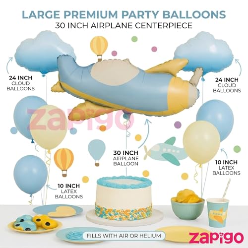 Image of Balloonistics Aeroplane & Clouds 1st Birthday Balloon Bouquet | Baby Girl 1st Birthday Party Decoration | Pink Cloud Aeroplane Party Balloon Set | Pack of 7