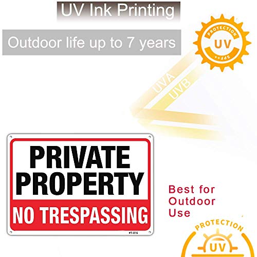 Image of Large Private Property No Trespassing Signs, 10x14 Aluminum, 2 Pack | Rust-free aluminum with UV print; weatherproof for yard, fence, gate, farm, driveway, and home entrance.