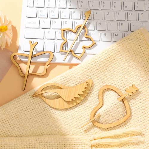 Image of Weysat 4 Pcs Shawl Pin Wooden Brooch Retro Cute Flower Heart Bird Daisy Pins and Sticks Vintage Creative Cartoon Shawl Clasp Aesthetic Lapel Badges Scarf Sweater Clip for Women Fashion Jewelry Gift