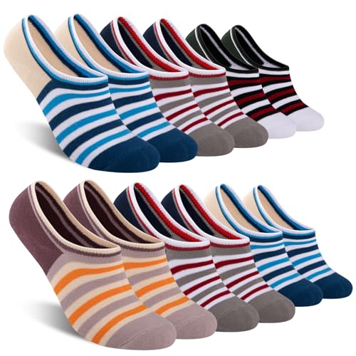 COOPLUS Mens Cotton No Show Socks Thin Low Cut Non Slip Invisible Socks 6 Pairs