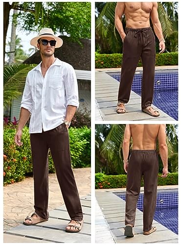 Image of Gafeng Mens Linen Pants Yoga Casual Beach Summer Harem Baggy Trousers