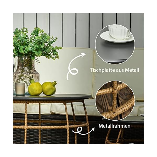 Outsunny Beistelltisch-Set Rattan Sand Boho-Stil