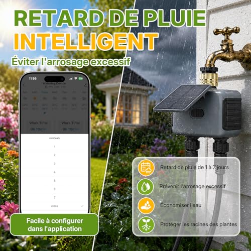 Mcbazel Programmateur Arrosage WiFi 2 Voies, Panneau Solaire Orientable – vue 6