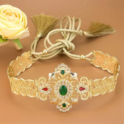 Women Dress Tassels Rope Waist Chain Gold Color Crystal Morocco Caftan Belt Bridal Wedding Jewelry2