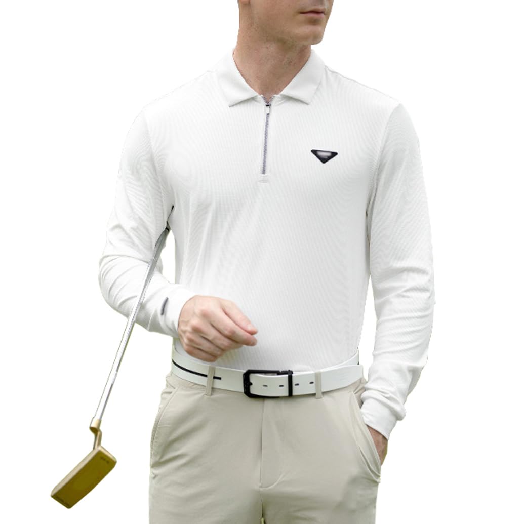 Polo Elástico De Manga Larga con Cremallera para Hombre Camiseta Informal De Golf A La Moda