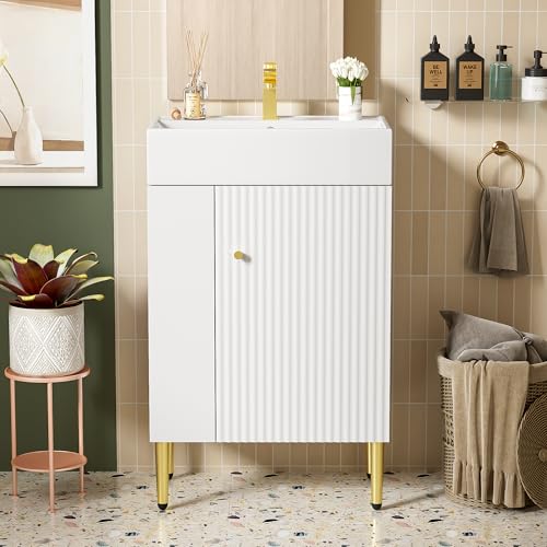Merax 21.6' Single Sink Bathroom Vanity, Freestanding Bathroom Vanity with Open Shlef, Wood Bathroom...