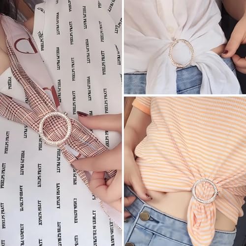 Image of SYWDUDUCLT Scarf Ring for Women's Shawl, Silk Neckerchief, Tshirt, Gold /Sivler, S /M /L, 2 Pcs