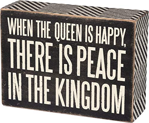 Primitives by Kathy Chevron Trimmed Box Sign, 5.5 x 4-Inches, Queen is Happy