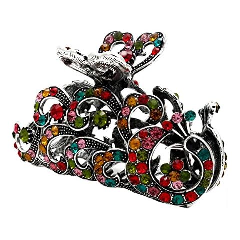 Fashion & Lifestyle Large Metal Alloy Hair Claw Jaw Clip for Women and Girls - Pretty Strong Clamp Non-Slip Barrette Hair Updo Grip Bath Accessories for Thick Hair, Peafowl Cover
