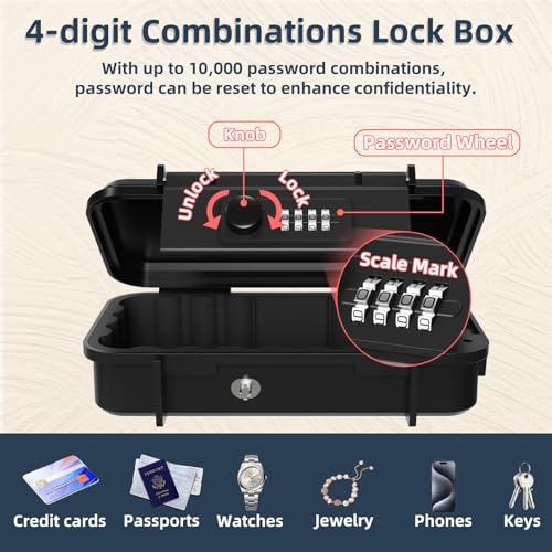 Portable Small Lock Box, Waterproof Beach Travel Lock Box, 4-Digit Combination Lock Box with Removable Chain for Travel, Beach, Hotel, Dormitory, Home and Office - Image 5