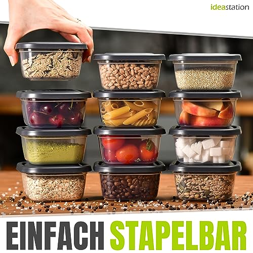 idea-station Gefrierdosen 300ml mit Deckel 12 Stück - anthrazit - stapelbare Dosen mit Deckel - kleine Frischhaltedosen - Behälter zum Einfrieren