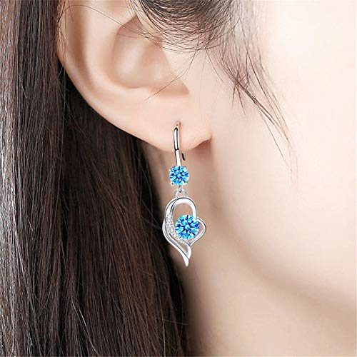 Dangle Plated Silver Nickel Free Earrings For Women Girls Teens Fashion Heart Dangle Drop Sparkly Crystal Earrings For Women Girls Teens (Blue) #TOP3