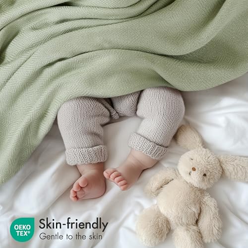 Image of Madison Park Queen Size Summer Blanket, Sage Green, 70% Rayon from Bamboo | 30% Cotton Blanket Full for Bed, Couch, Sofa, Soft Cozy Breathable for Hot Sleepers Menopause, Natural Cooling