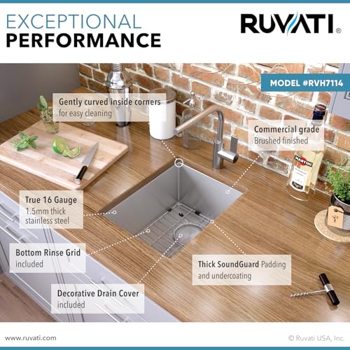 Image of Ruvati 14-inch Undermount Wet Bar Prep Sink Tight Radius 16 Gauge Stainless Steel Single Bowl - RVH7114