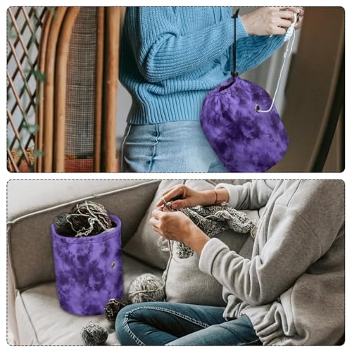 Image of Sellikakes Purple Marble Small Yarn Bag Crochet Storage Organizer, Knitting Bag Portable Knitting Bag, Yarn Holder for Crochet Project Knitting & Crochet Needle Accessories
