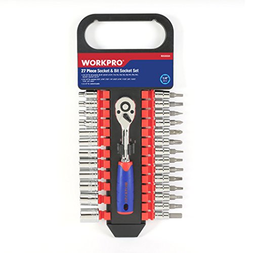 WORKPRO Socket Set, Bit Sockets Set, 1/4-Inch Drive, Quick Release Reversible Ratchet, 27-Piece