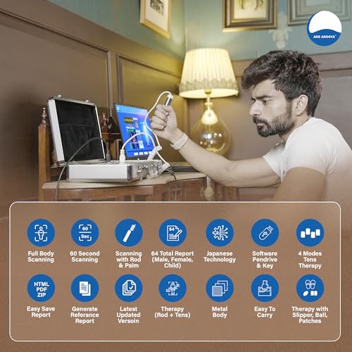 Image of ARG Arogya Quantum Therapy Body Analyser Machine For Full Body Checkup Japanese Technology Scanning with Rod or Palm Generate 45 Reports (Children, Men, Women) Work In Windows 10 (Body Analyzer Therapy)